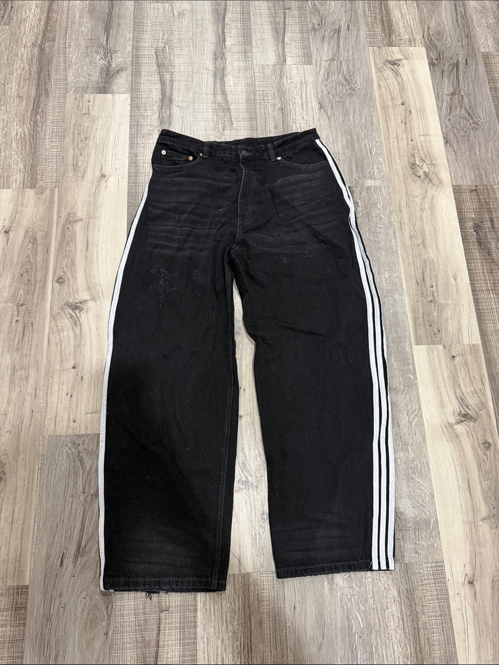 Balenciaga x Adidas Black Relaxed Jeans with White Side Stripes